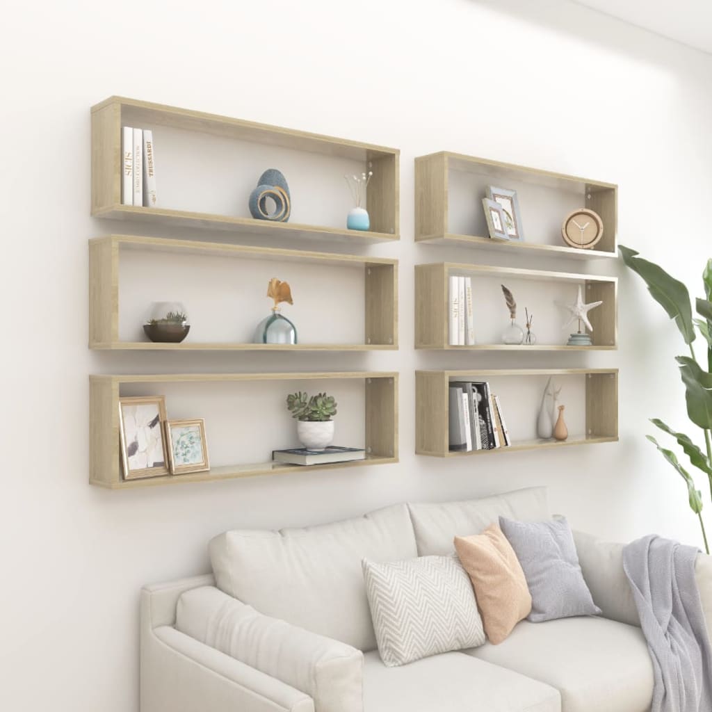 vidaXL Wall Cube Shelf 6 pcs Sonoma Oak 100x15x30 cm Engineered Wood