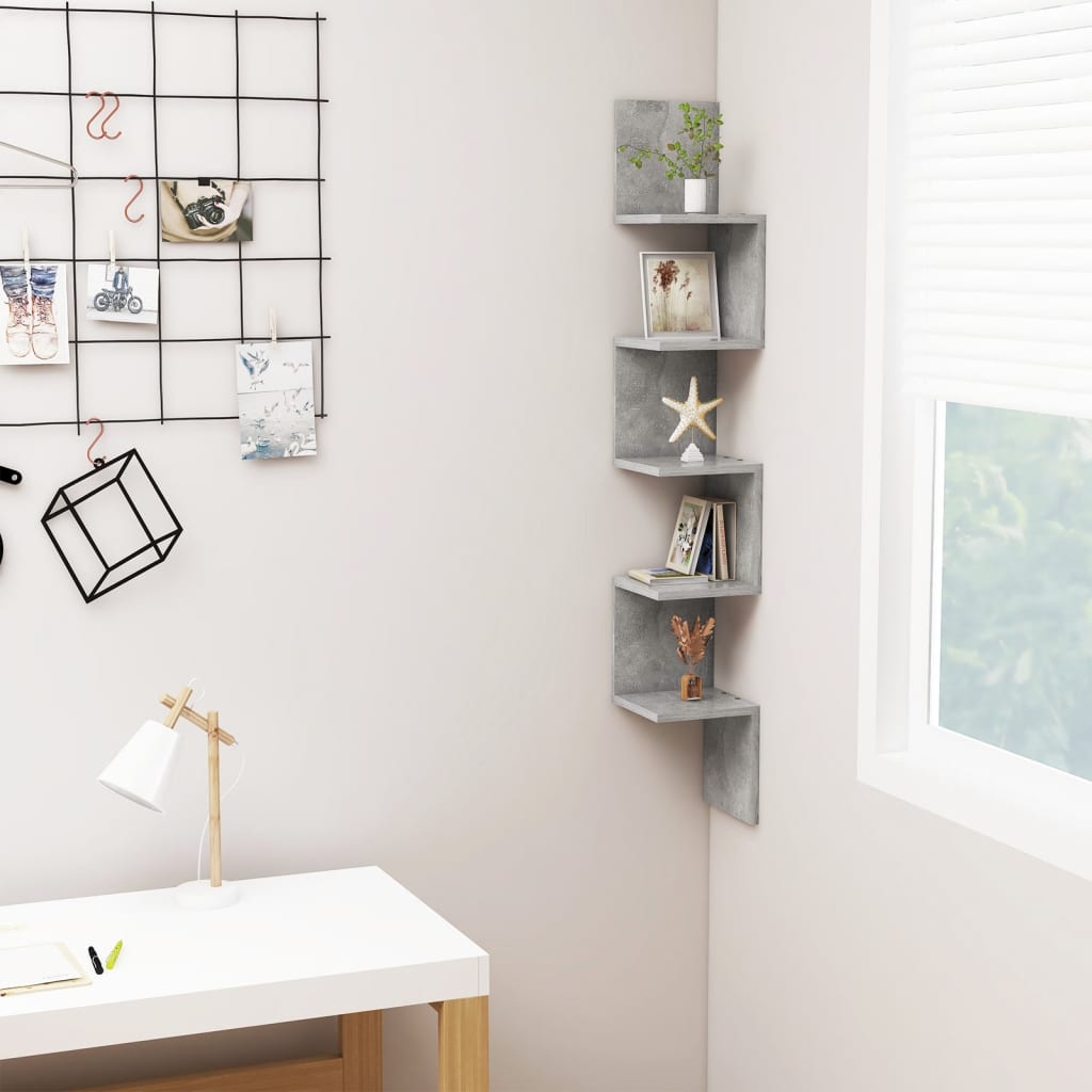 vidaXL Wall Corner Shelf Concrete Grey 20x20x127.5 cm Engineered Wood