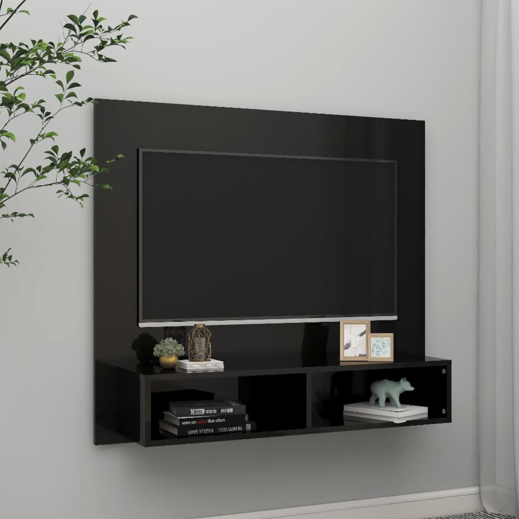 vidaXL Wall TV Cabinet High Gloss Black 102x23.5x90 cm Engineered Wood