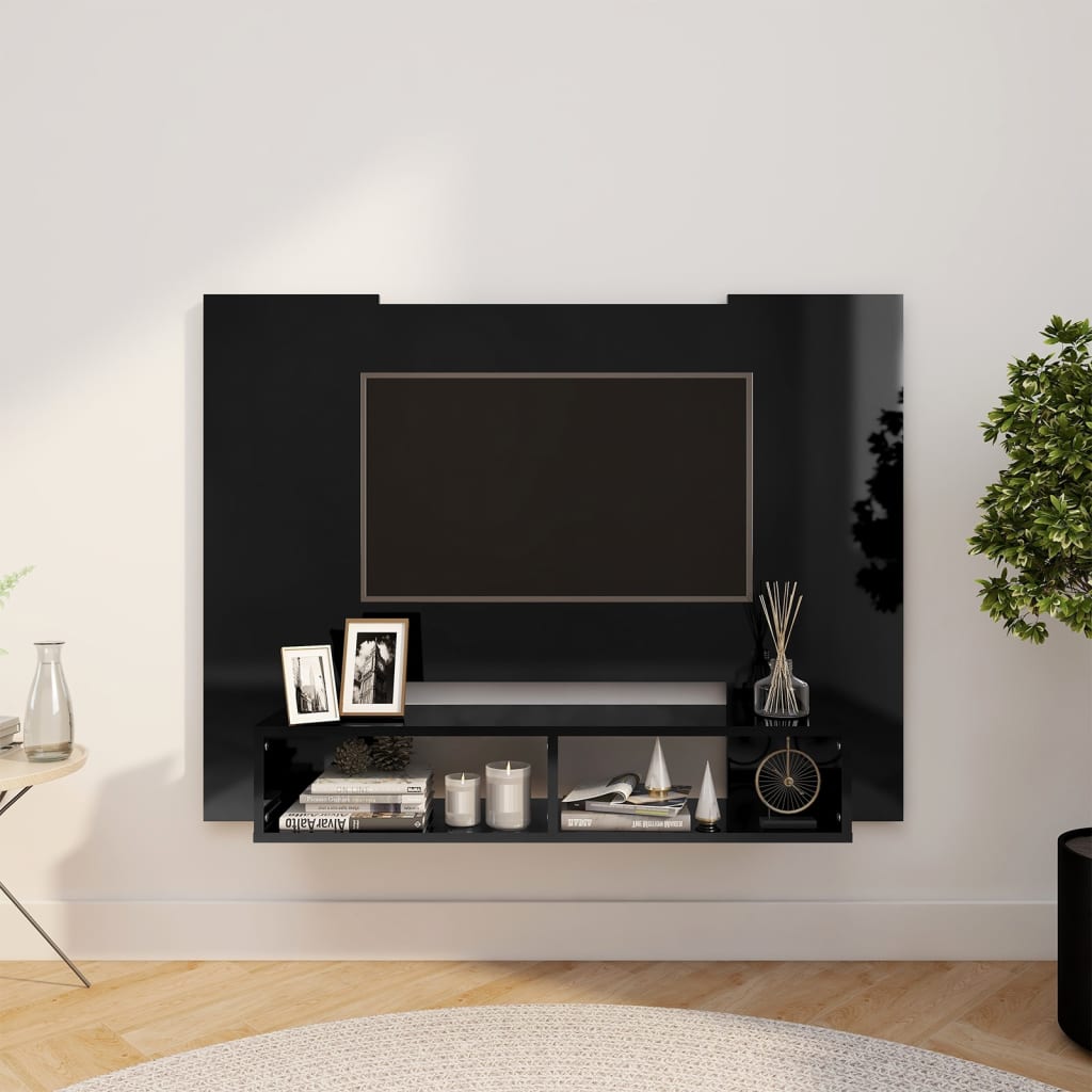 vidaXL Wall TV Cabinet High Gloss Black 120x23.5x90 cm Engineered Wood