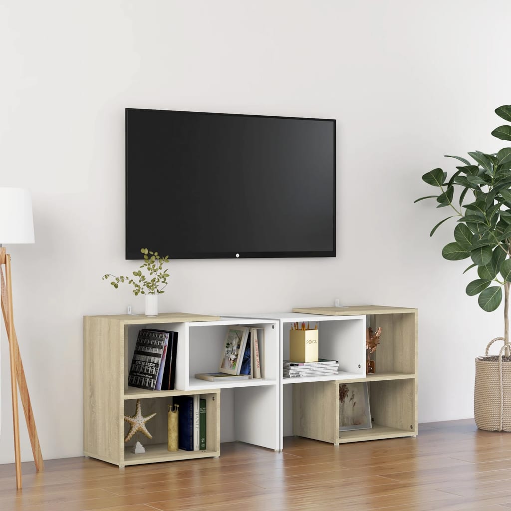 vidaXL TV Cabinet White and Sonoma Oak 104x30x52 cm Engineered Wood