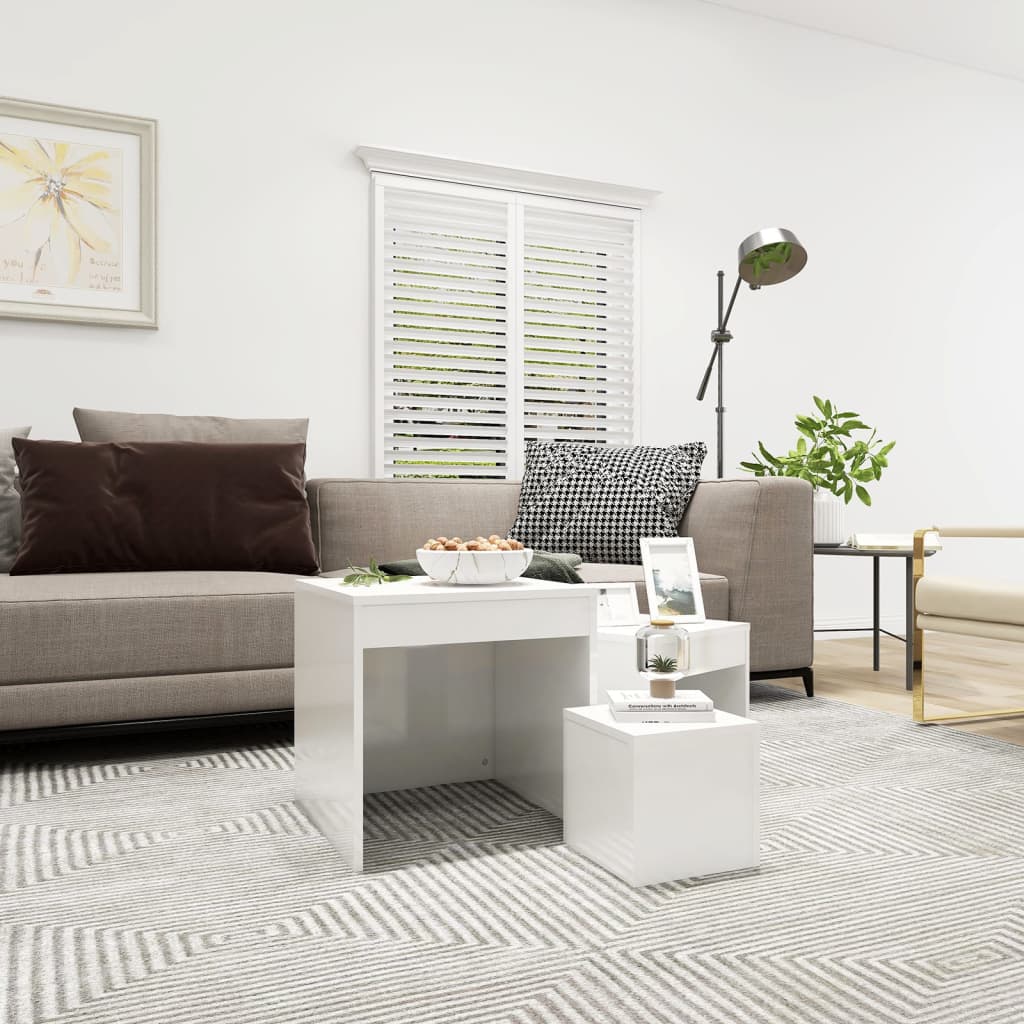 vidaXL Nesting Tables 3 pcs High Gloss White Engineered Wood