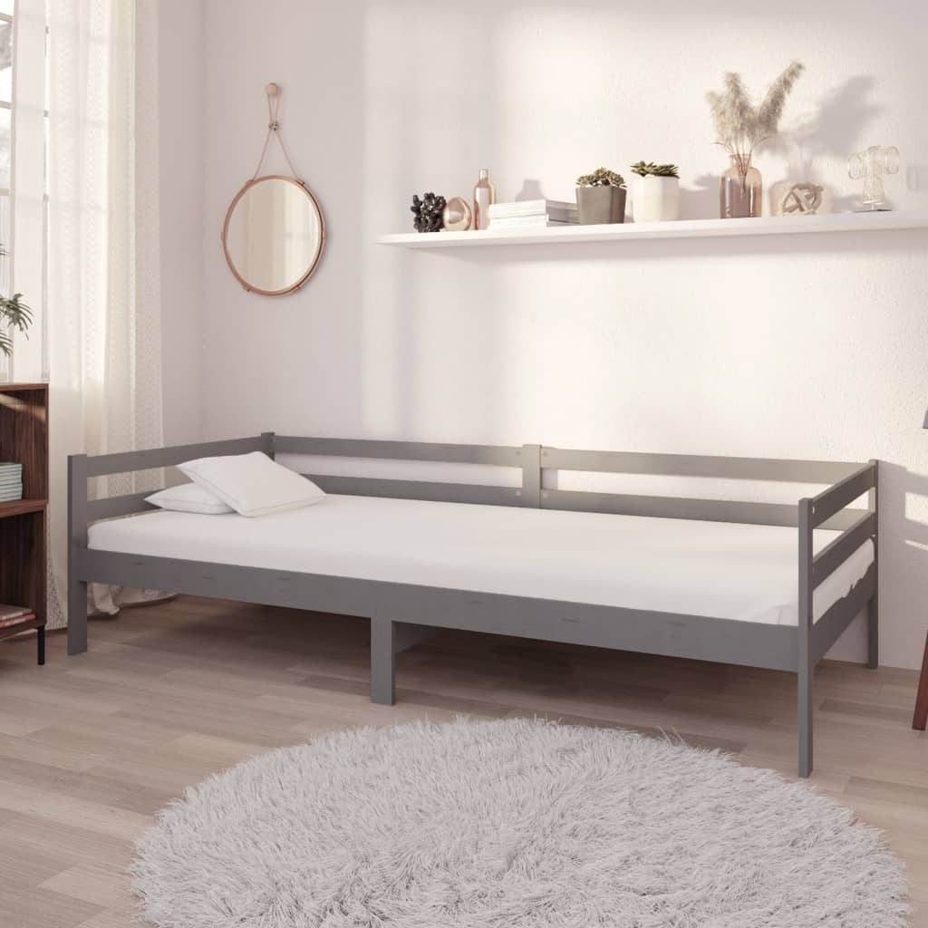 vidaXL Day Bed Grey Solid Pinewood 90x200 cm