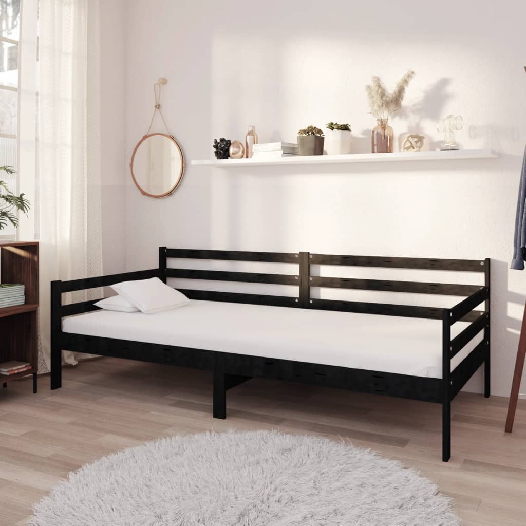 vidaXL Day Bed Black Solid Pinewood 90x200 cm