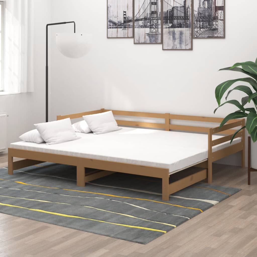 vidaXL Pull-out Day Bed Honey Brown Solid Pinewood 2x