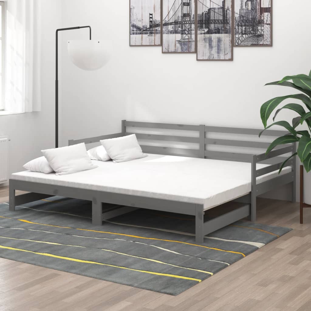 vidaXL Pull-out Day Bed Grey Solid Pinewood 2x