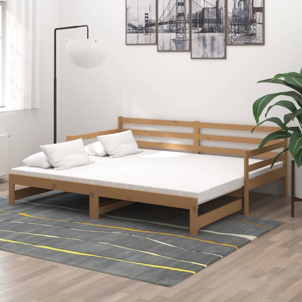 vidaXL Pull-out Day Bed Honey Brown Solid Pinewood 2x