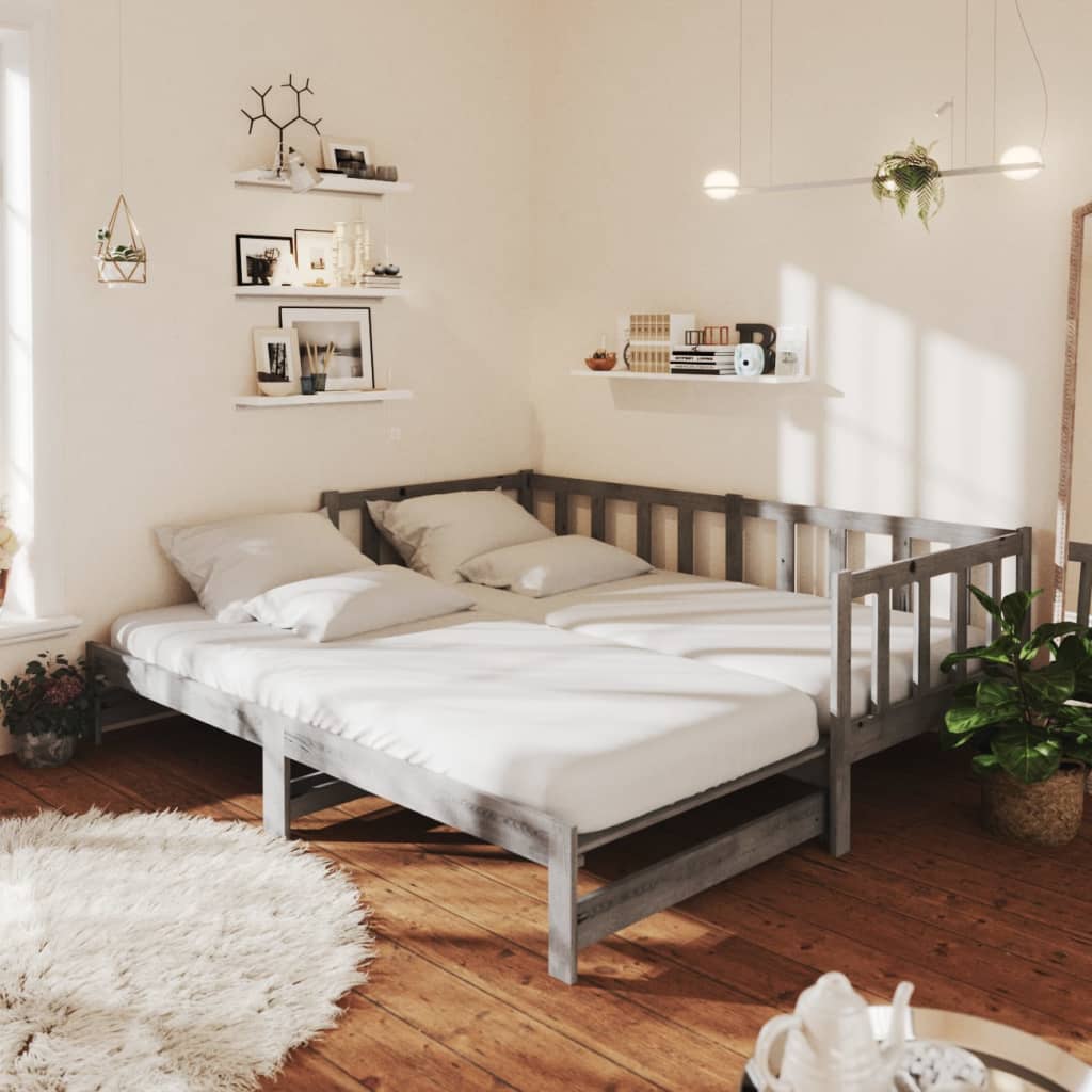 vidaXL Pull-out Day Bed Grey Solid Pinewood 2x