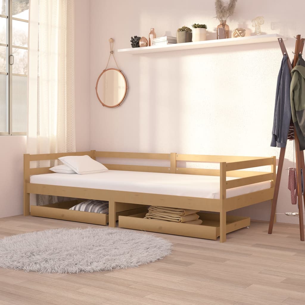 vidaXL Day Bed Drawers 2 pcs Honey Brown Solid Pinewood