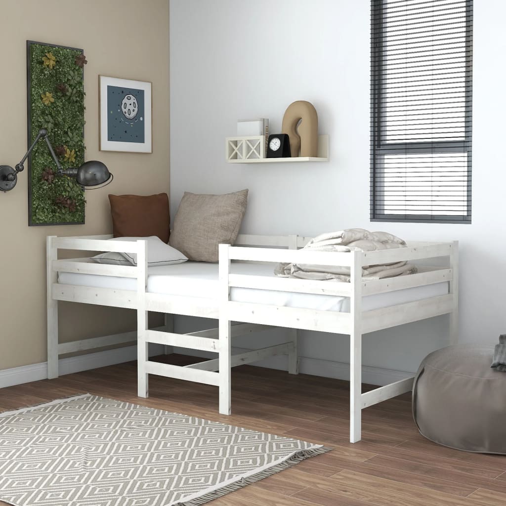 vidaXL Mid-high Bed White Solid Pinewood 90x200 cm