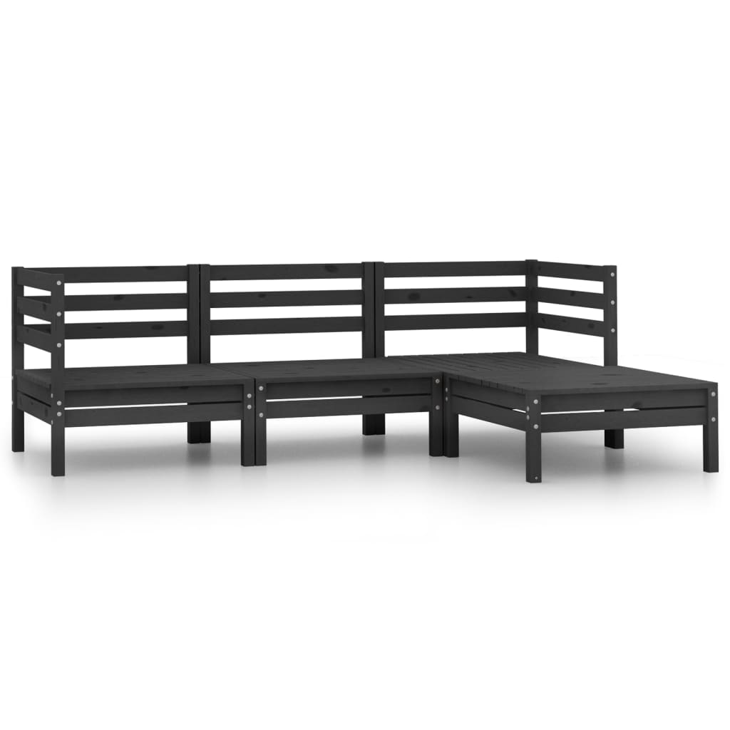 vidaXL 4 Piece Garden Lounge Set Solid Pinewood Black