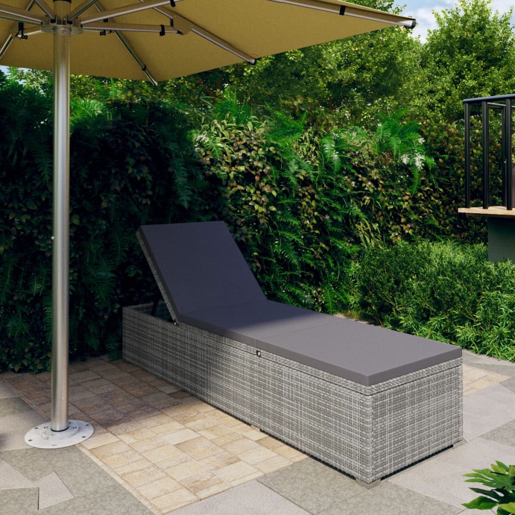 vidaXL Sun Lounger with Dark Grey Cushion Poly Rattan Grey