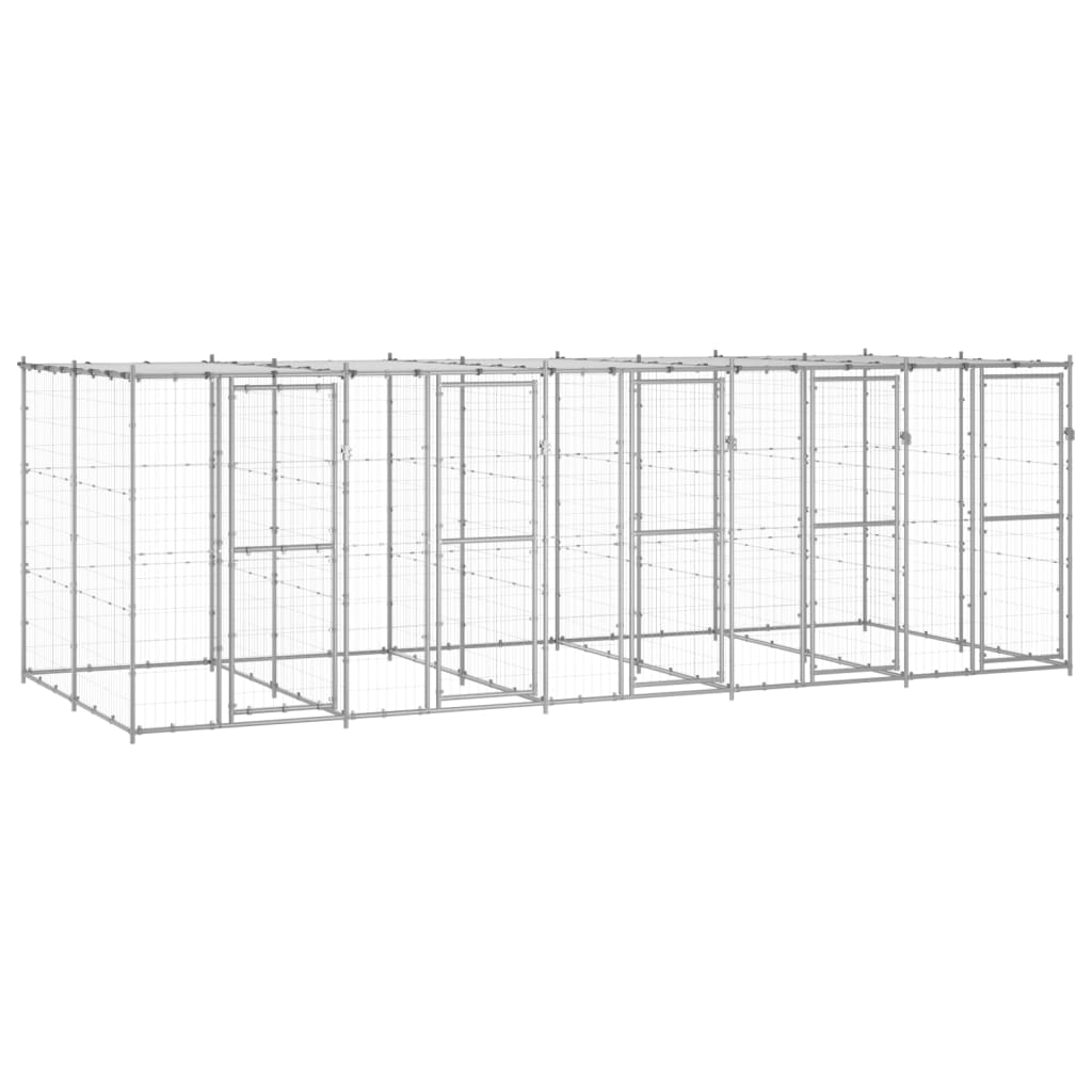 vidaXL Outdoor Dog Kennel Galvanised Steel with Roof 12.1 må_