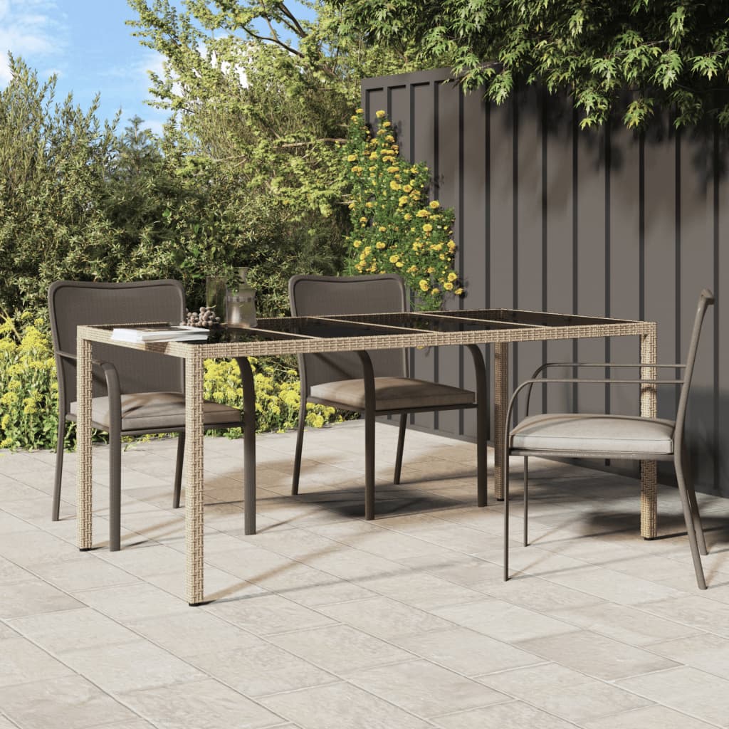 vidaXL Garden Table Beige 190x90x75 cm Tempered Glass and Poly Rattan