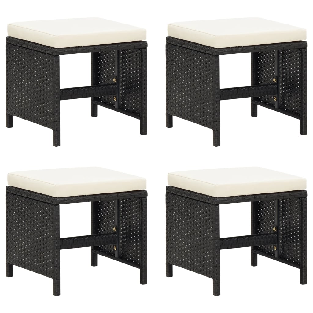 vidaXL Garden Stools 4 pcs with Cushions Black Poly Rattan