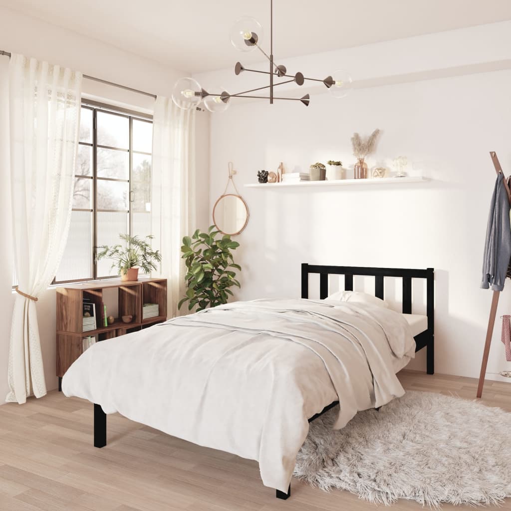 vidaXL Bed Frame Black Solid Wood Pine 75x190 cm Small Single