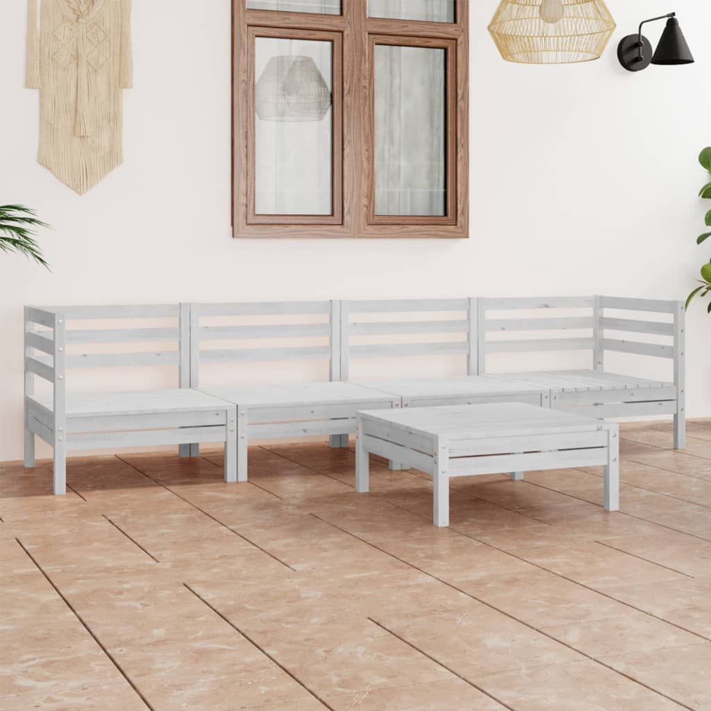 vidaXL 5 Piece Garden Lounge Set White Solid Pinewood