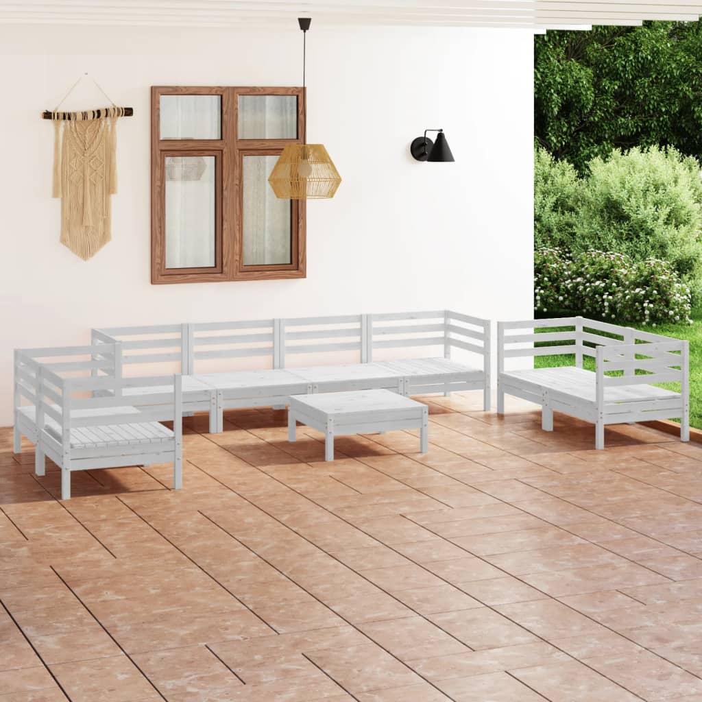 vidaXL 9 Piece Garden Lounge Set White Solid Pinewood