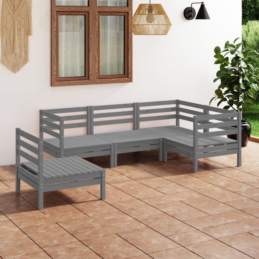 vidaXL 5 Piece Garden Lounge Set Solid Pinewood Grey