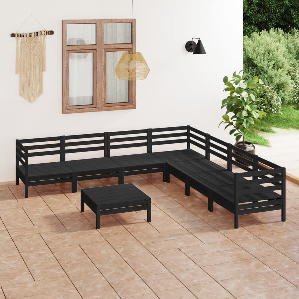 vidaXL 8 Piece Garden Lounge Set Solid Wood Pine Black