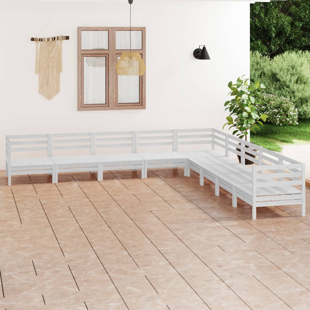 vidaXL 9 Piece Garden Lounge Set Solid Wood Pine White