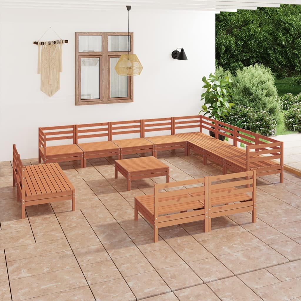 vidaXL 13 Piece Garden Lounge Set Solid Wood Pine Honey Brown