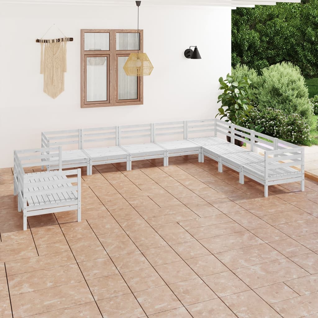 vidaXL 10 Piece Garden Lounge Set Solid Wood Pine White