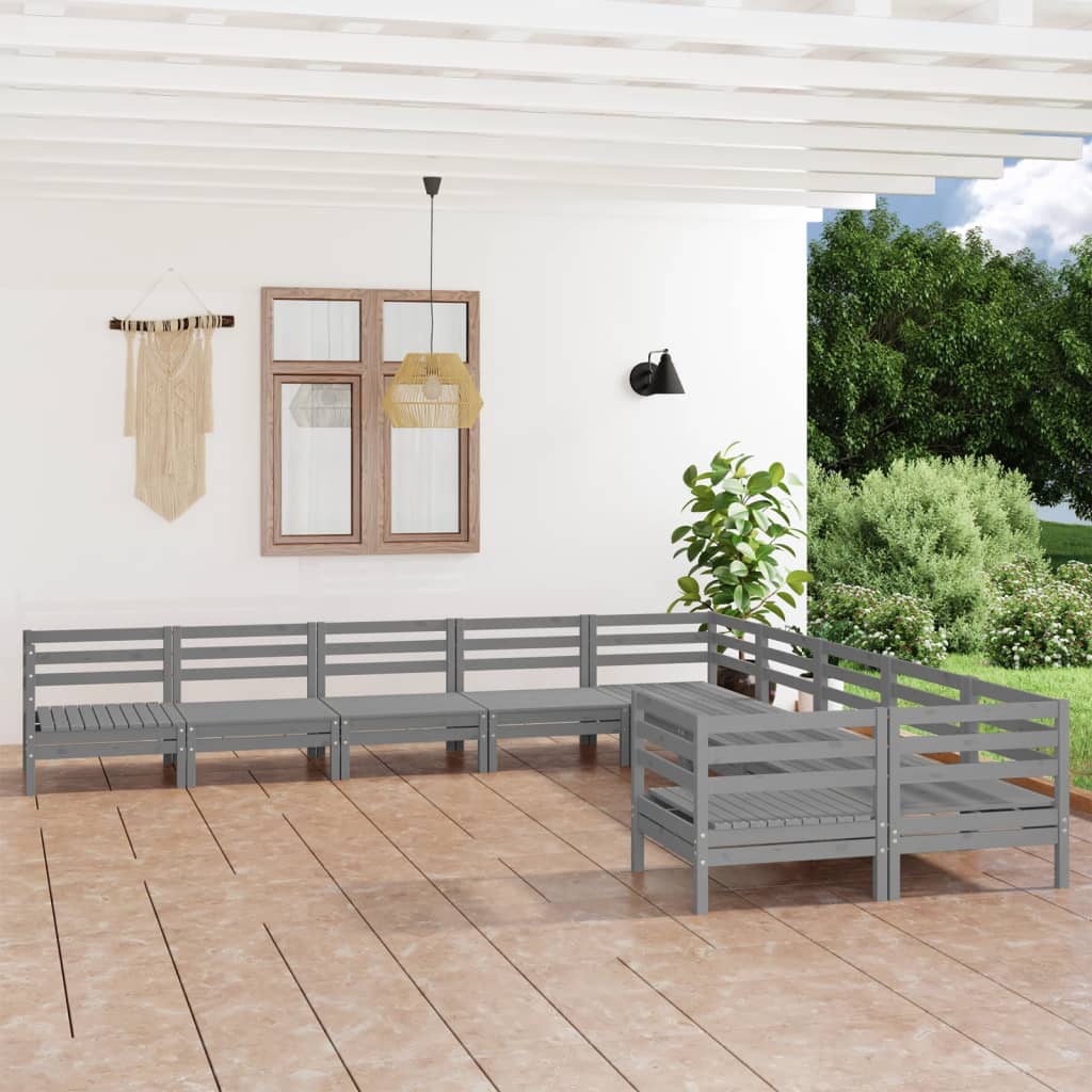 vidaXL 10 Piece Garden Lounge Set Grey Solid Wood Pine