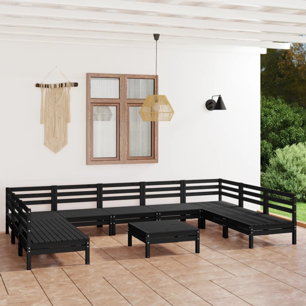vidaXL 10 Piece Garden Lounge Set Black Solid Wood Pine
