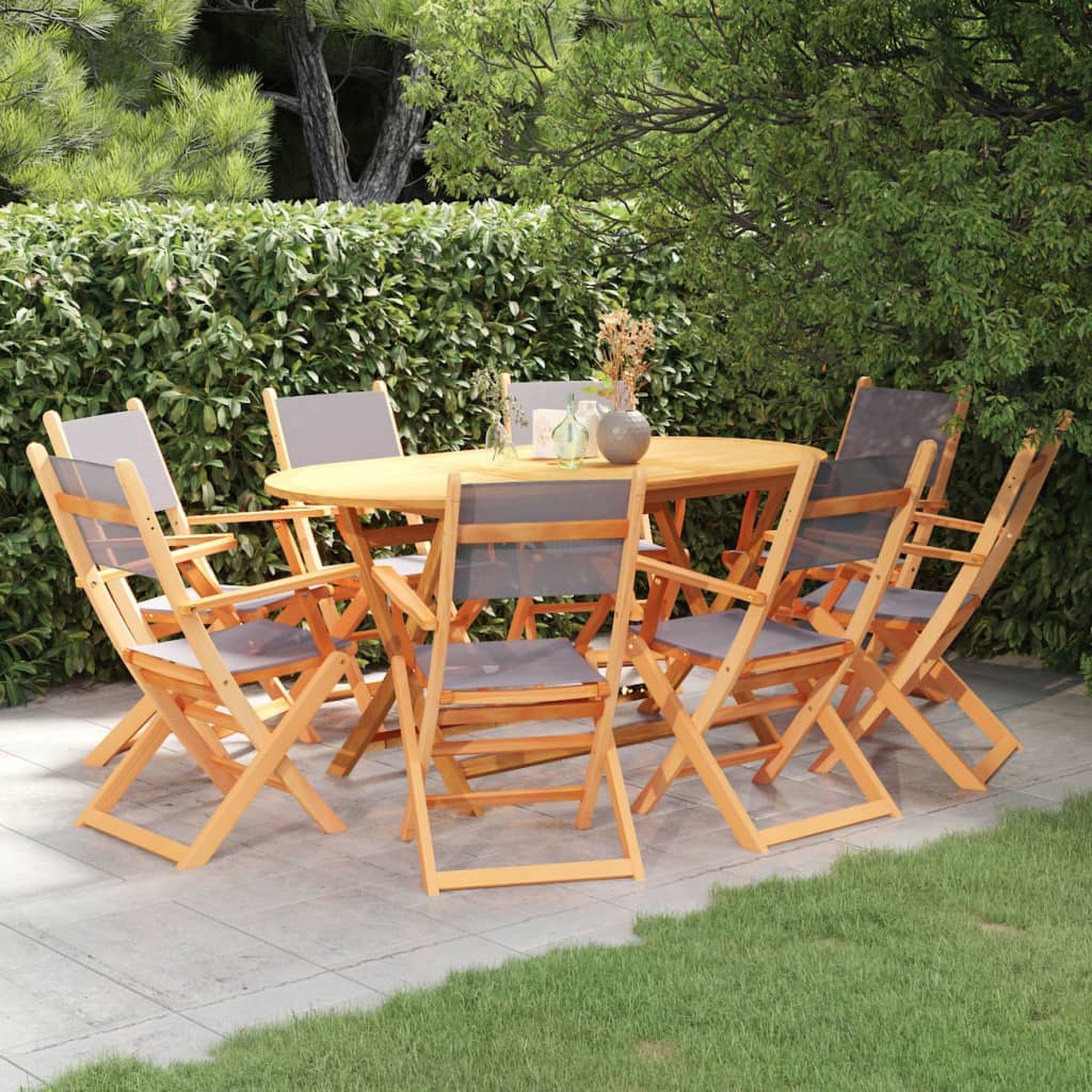 vidaXL 9 Piece Outdoor Dining Set Grey Solid Eucalyptus Wood&Textilene