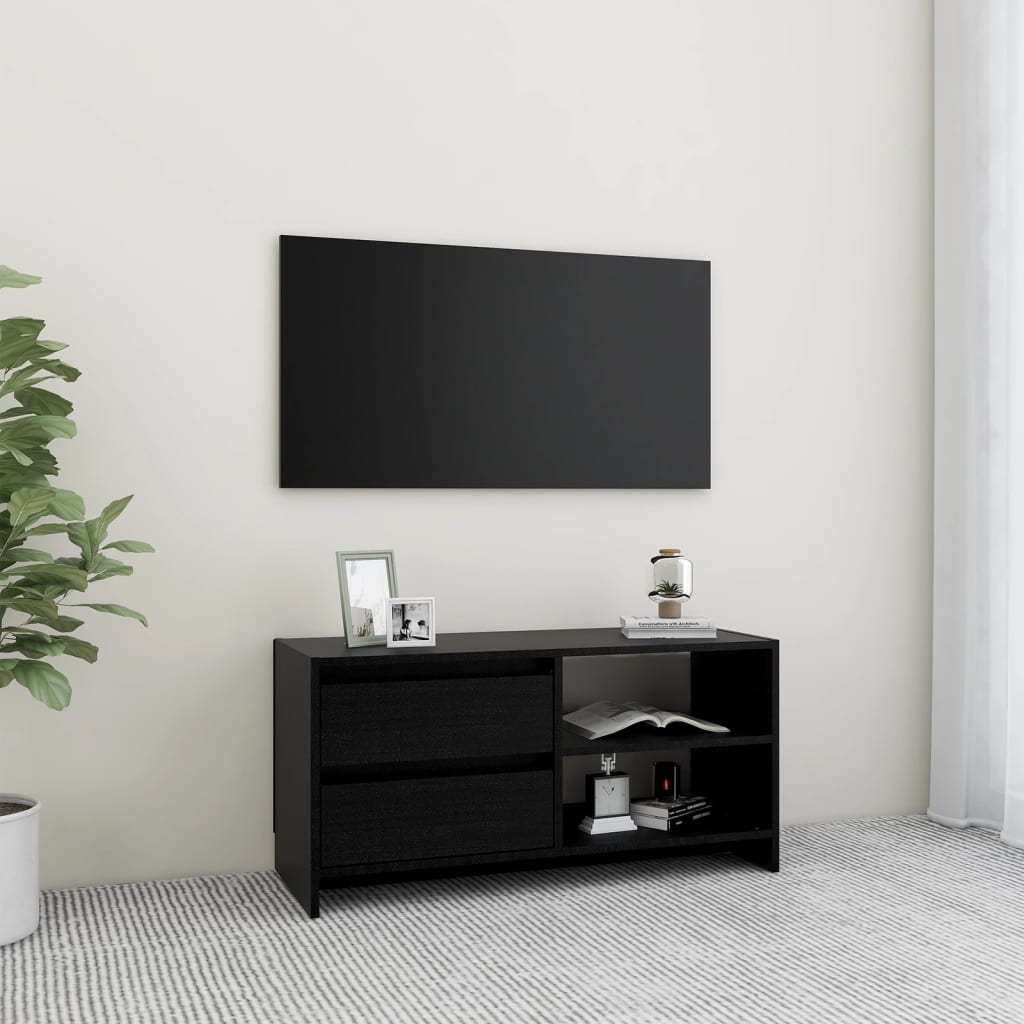 vidaXL TV Cabinet Black 80x31x39 cm Solid Pinewood