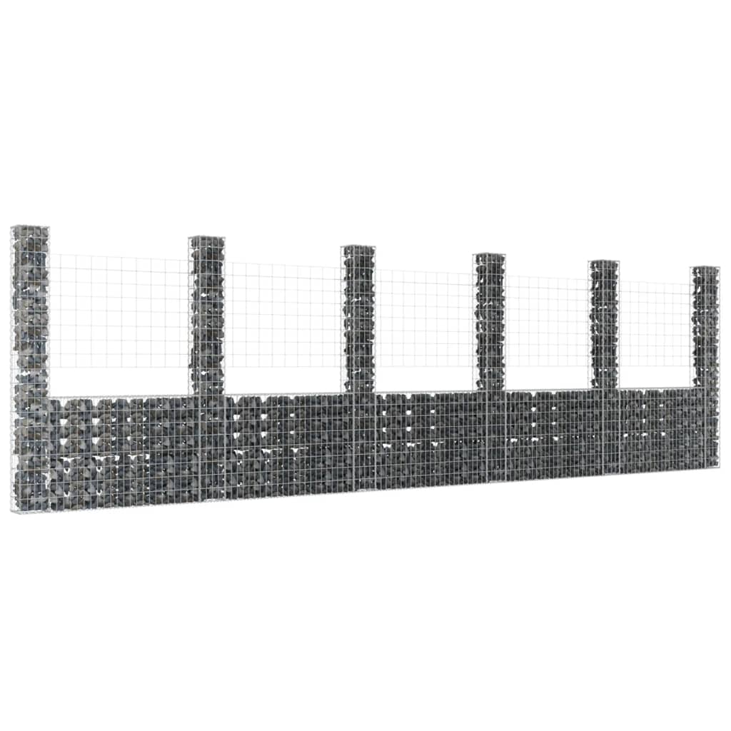 vidaXL U-shape Gabion Basket with 6 Posts Iron 620x20x200 cm