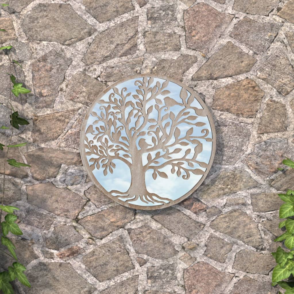 vidaXL Garden Mirror Sand 60x2.5 cm Iron Round for Outdoor Use