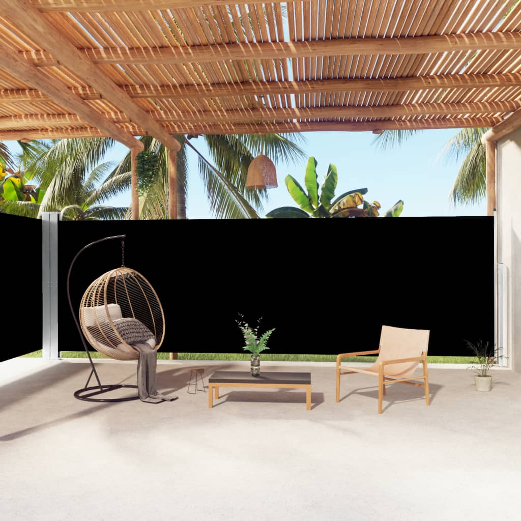vidaXL Retractable Side Awning Black 200x1000 cm