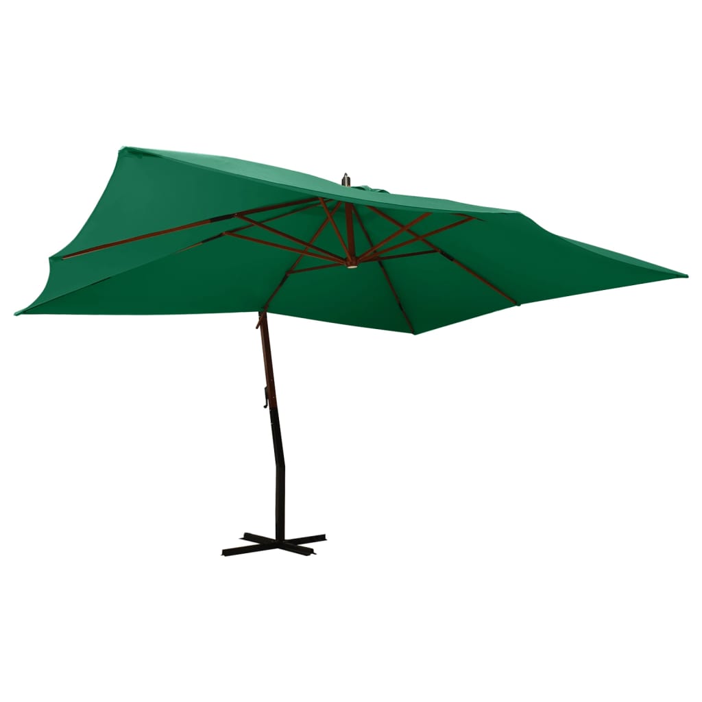 vidaXL Cantilever Umbrella with Wooden Pole 400x300 cm Green