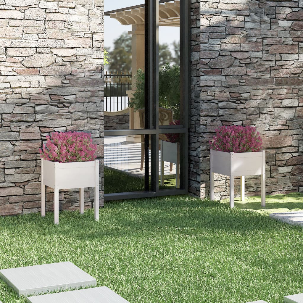 vidaXL Garden Planters 2 pcs White 50x50x70 cm Solid Pinewood