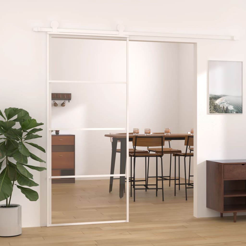 vidaXL Sliding Door ESG Glass and Aluminium 90x205 cm White