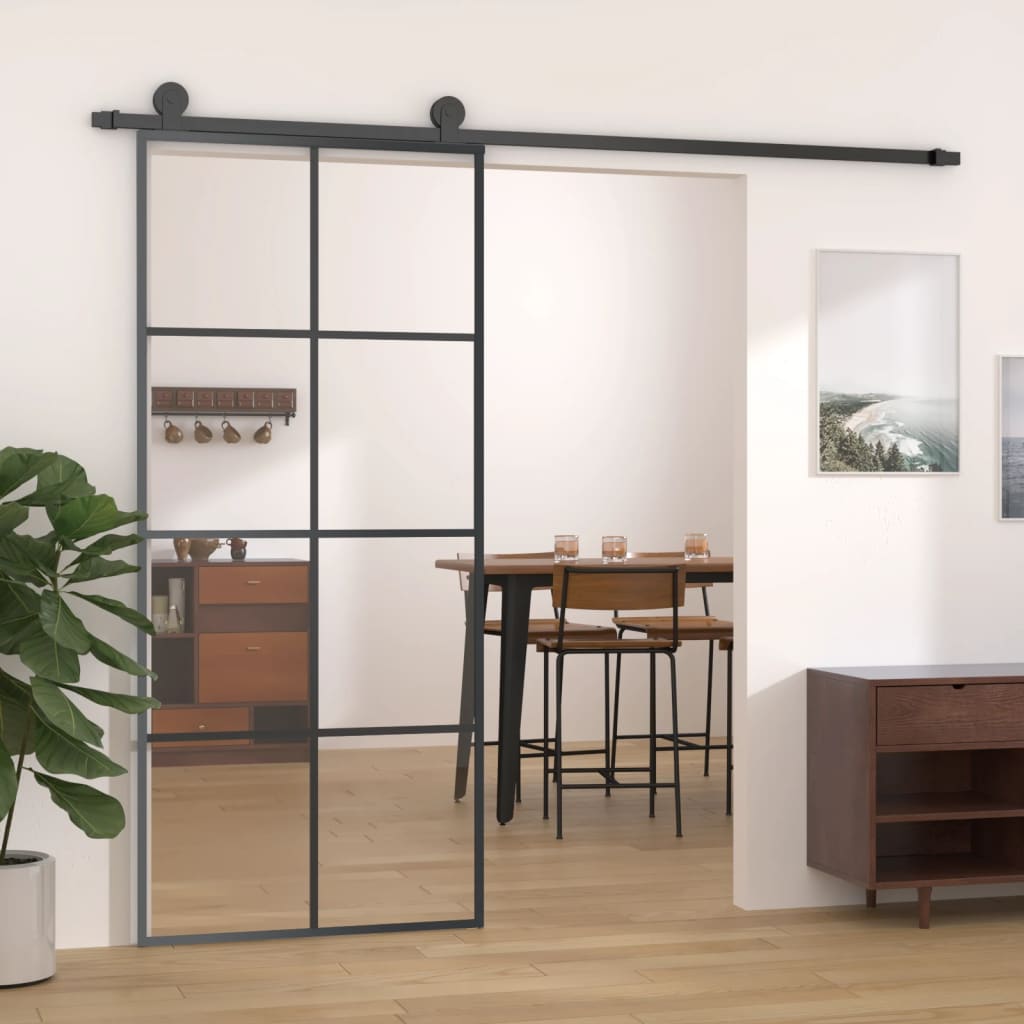 vidaXL Sliding Door Black 90x205 cm ESG Glass and Aluminium