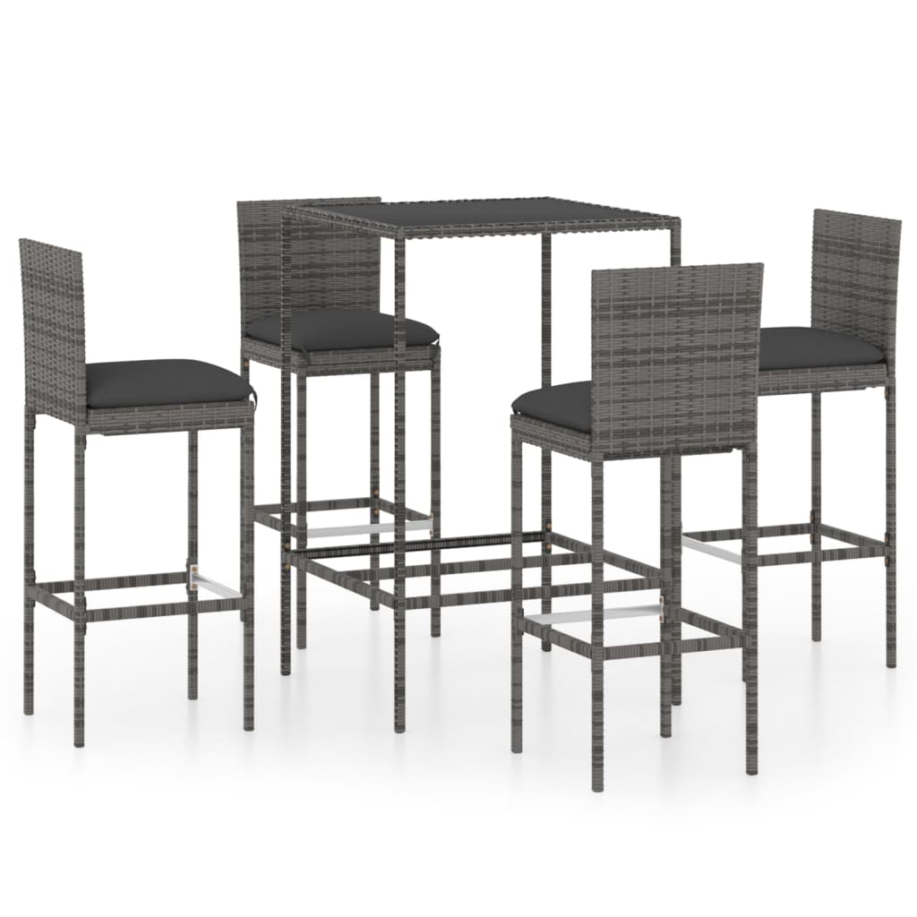 vidaXL 5 Piece Garden Bar Set with Cushions Poly Rattan Grey