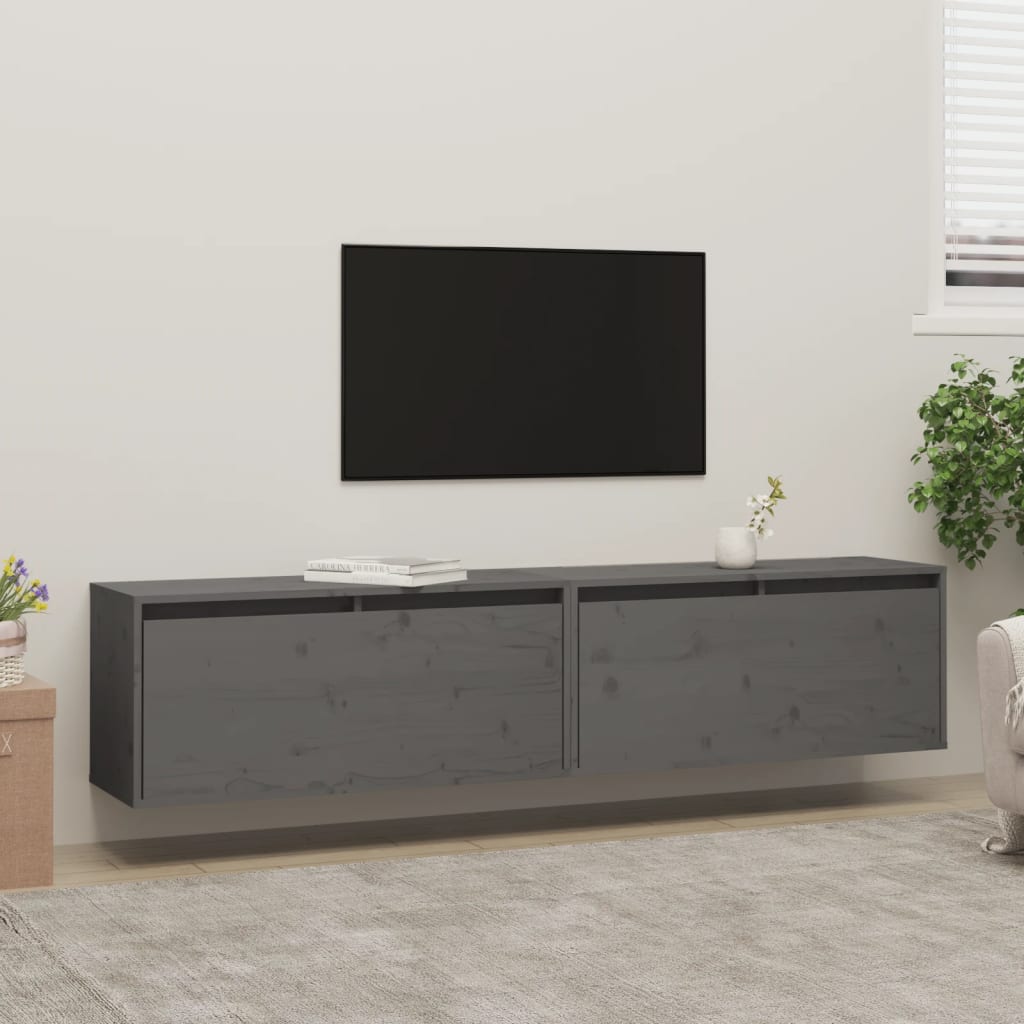 vidaXL Wall Cabinets 2 pcs Grey 80x30x35 cm Solid Wood Pine