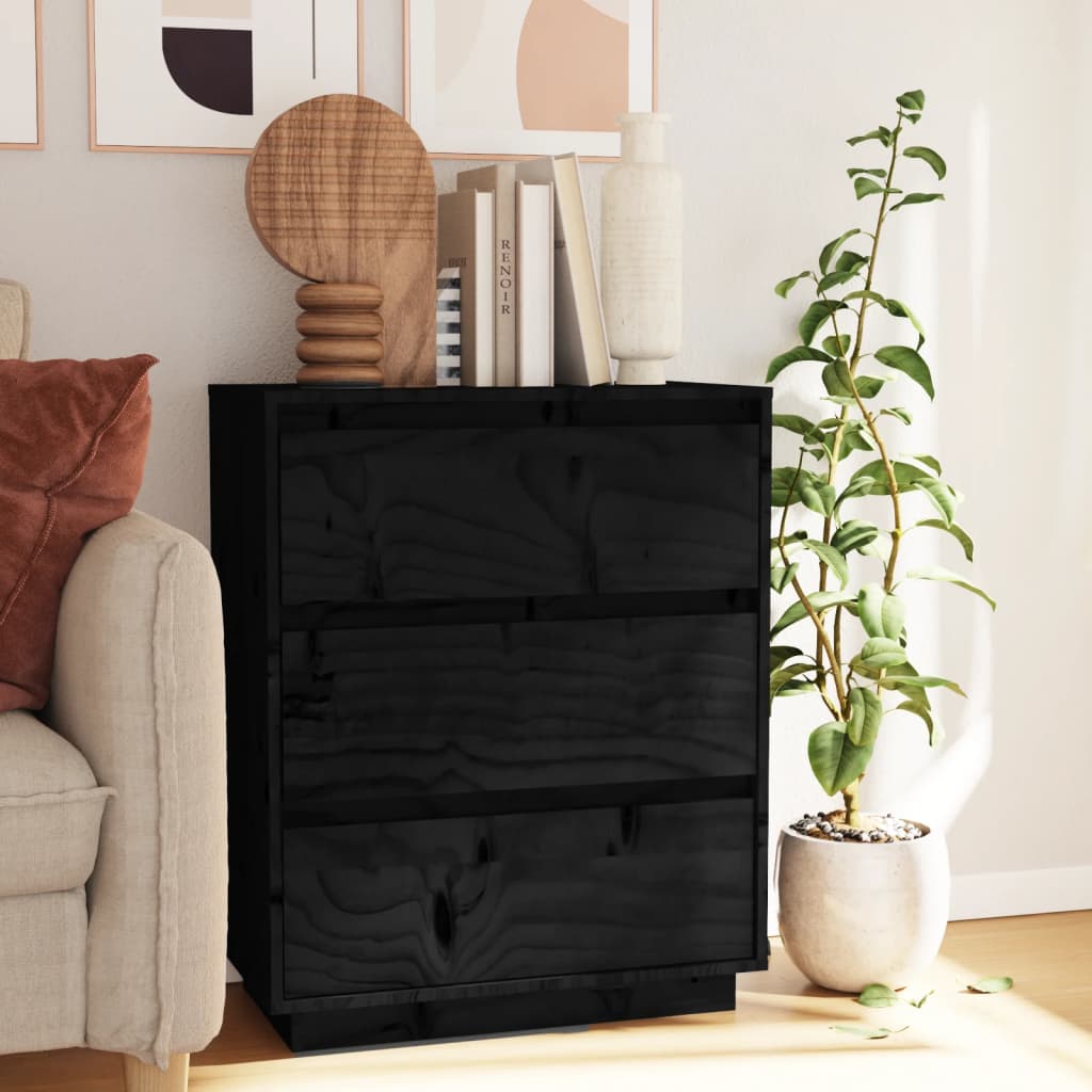 vidaXL Sideboard Black 60x34x75 cm Solid Wood Pine