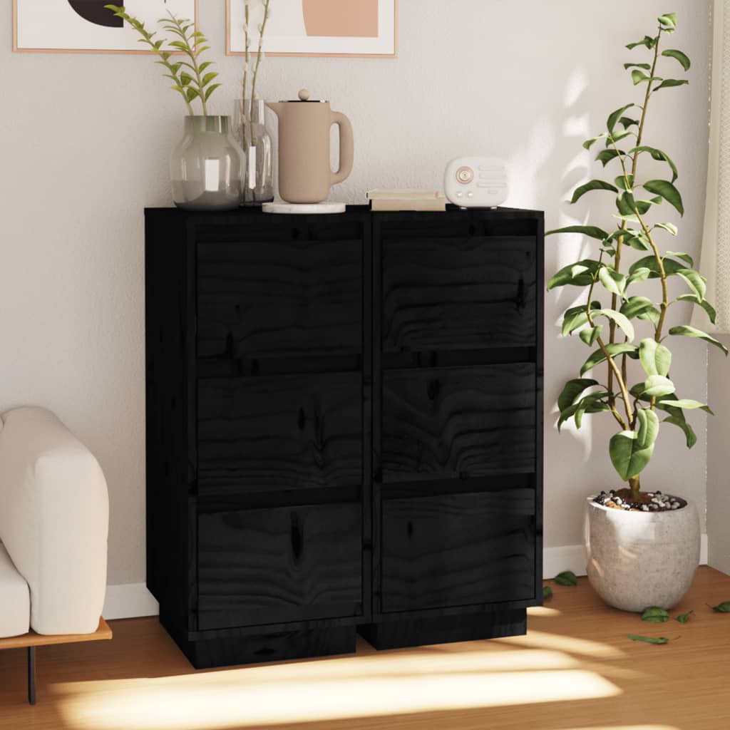 vidaXL Sideboards 2 pcs Black 32x34x75 cm Solid Wood Pine