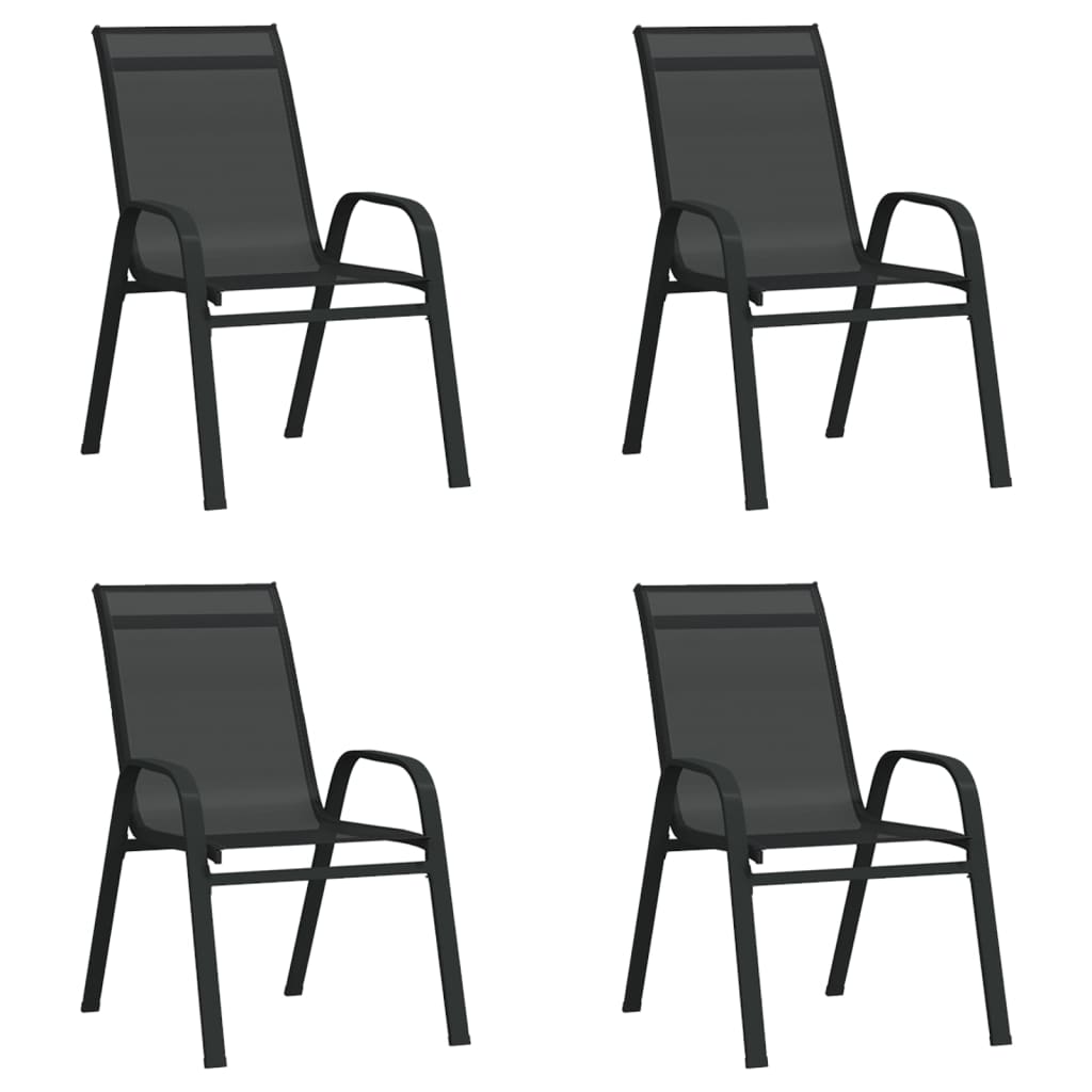 vidaXL Stackable Garden Chairs 4 pcs Black Textilene Fabric