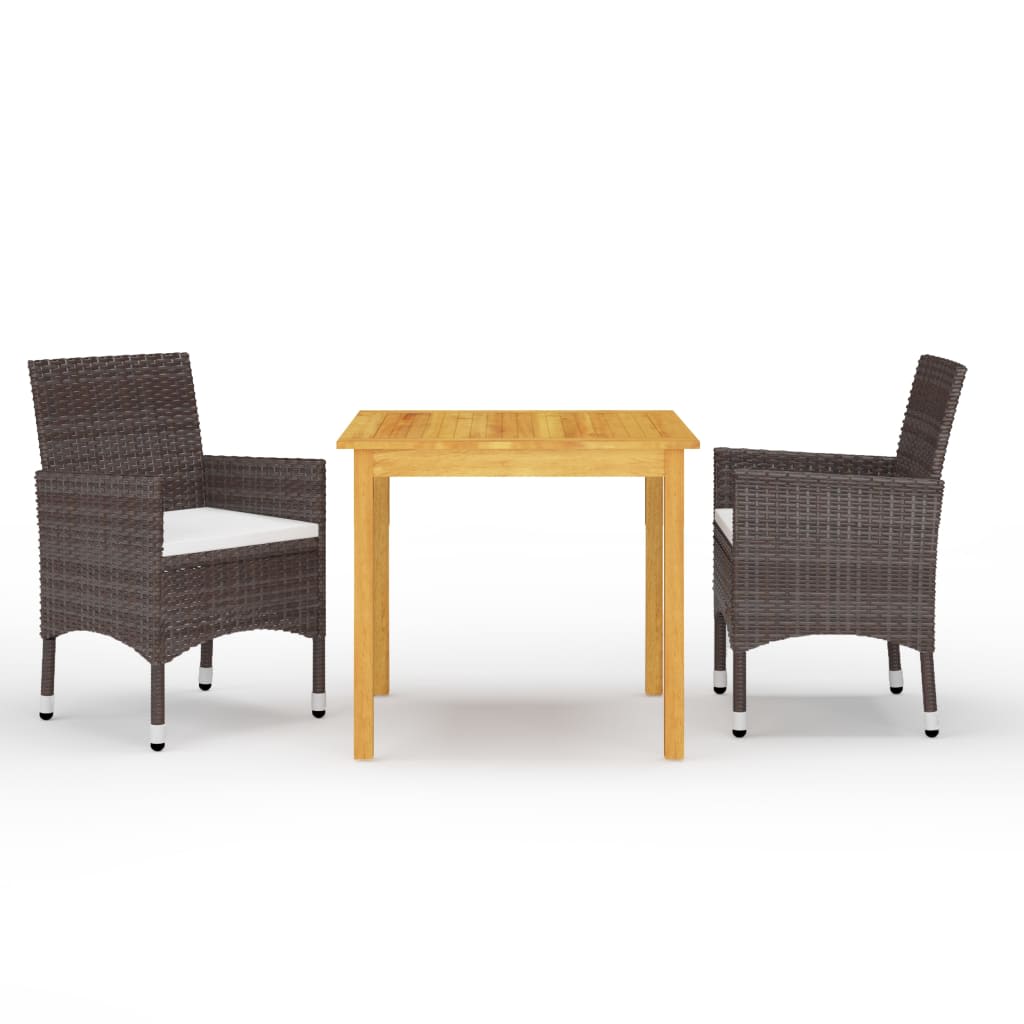 vidaXL 3 Piece Garden Dining Set with Cushions Brown