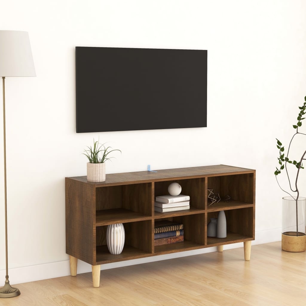 vidaXL TV Cabinet with Solid Wood Legs Brown Oak 103.5x30x50 cm