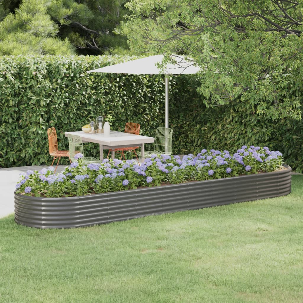 vidaXL Garden Raised Bed Powder-coated Steel 396x100x36 cm Grey