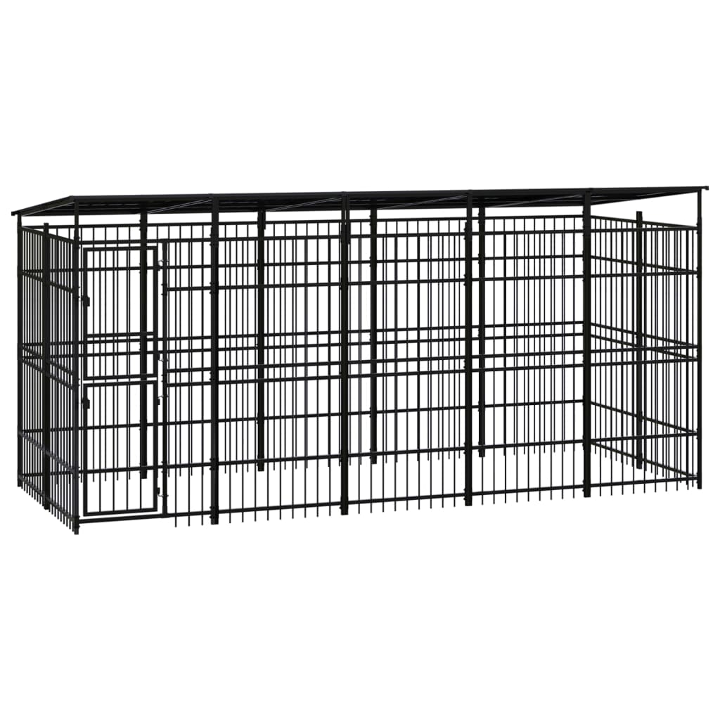 vidaXL Outdoor Dog Kennel with Roof Steel 9.22 må_