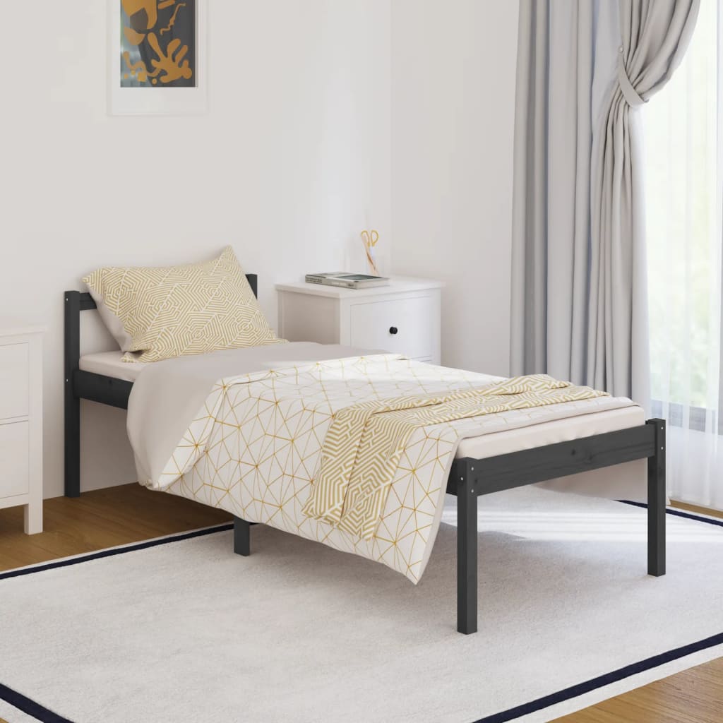 vidaXL Bed Frame Grey 90x200 cm Solid Wood Pine