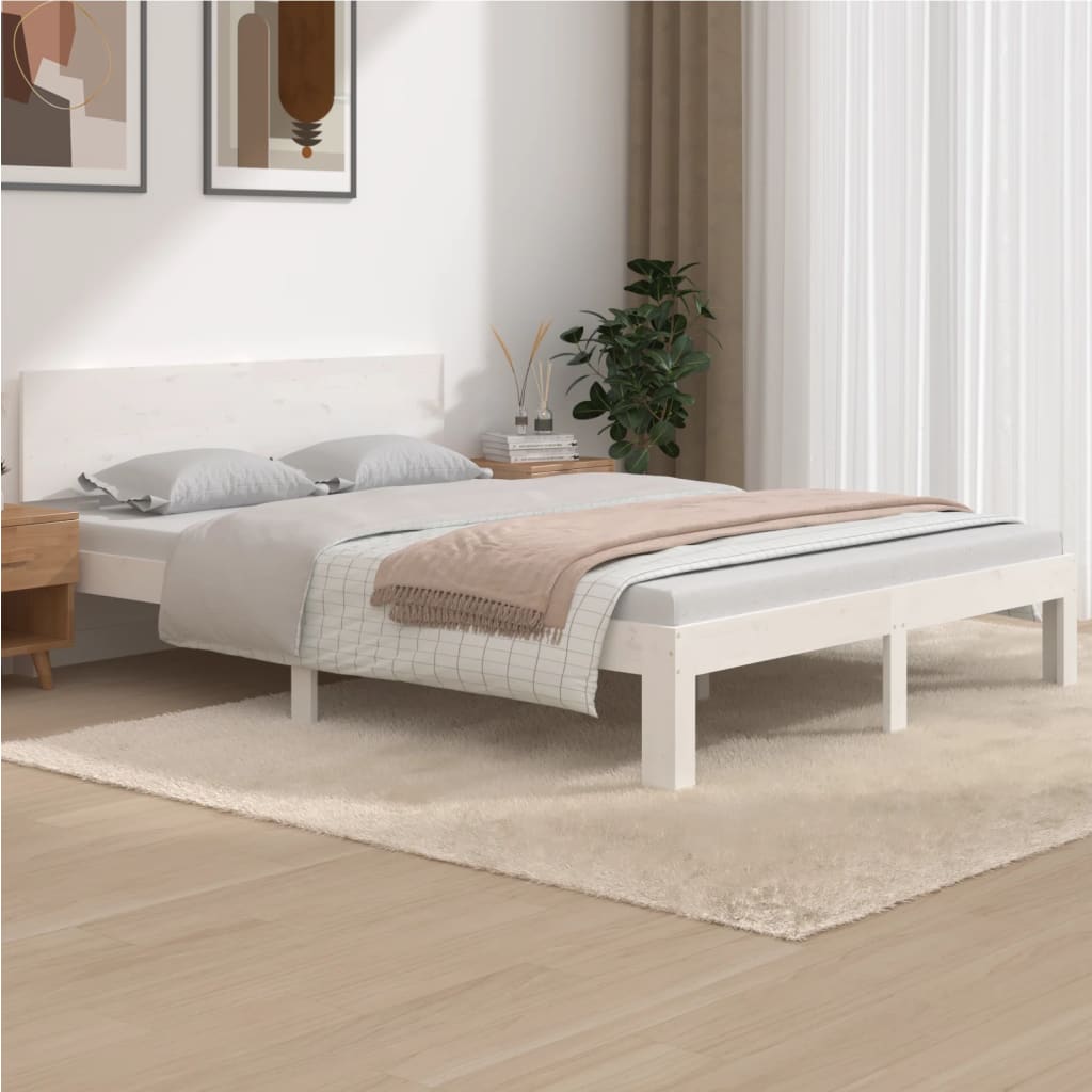 vidaXL Bed Frame White Solid Wood Pine 140x190 cm