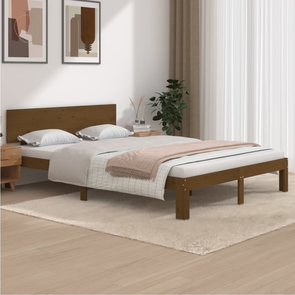 vidaXL Bed Frame Honey Brown Solid Wood Pine 140x190 cm